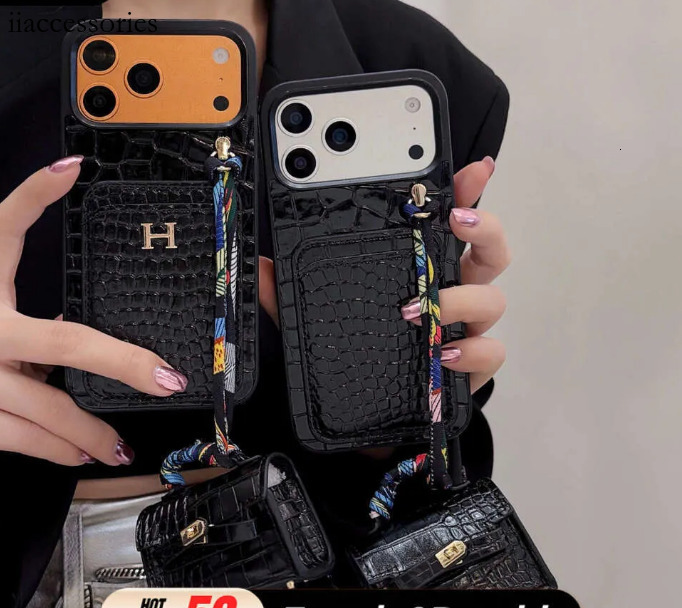 Phone Cases 17 PM Crocodile Pattern Case with Card Holder & Mini Earphone Pouch Trendy Women's Cover for Phone 17/15 Pro/12