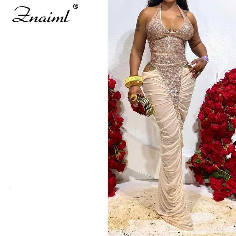 Znaiml Luxury Evening Dress for Women Halter Backless Hollow Sequin Patchwork Sleeveless Mermaid Skirt Female Birthday Dresses C260331