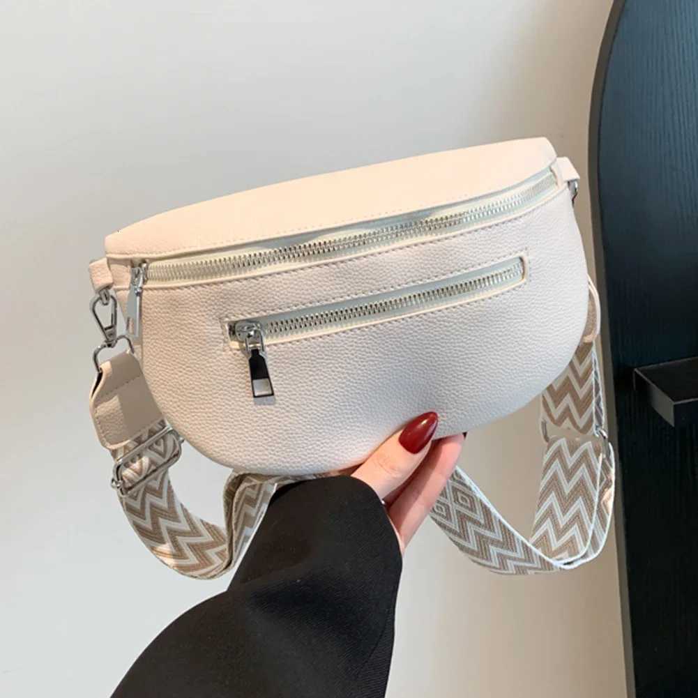 2024 Designer Womens Chest Bag PU Leather Wide Strap Shoulder Crossbody Bag Female Fashion Fanny Pack Banana Waist Bag H260331