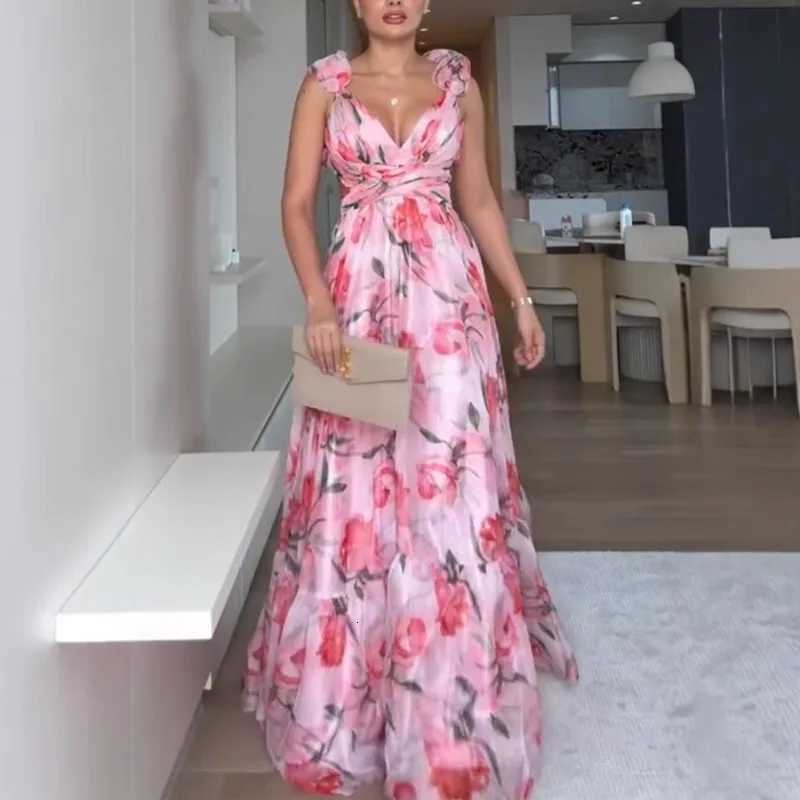 2025 New Bohemian Sexy Printed Women Dresses Halter Sleeveless Backless Naked Waist Long Dress Fashion Summer Beach Holiday Robe C260331