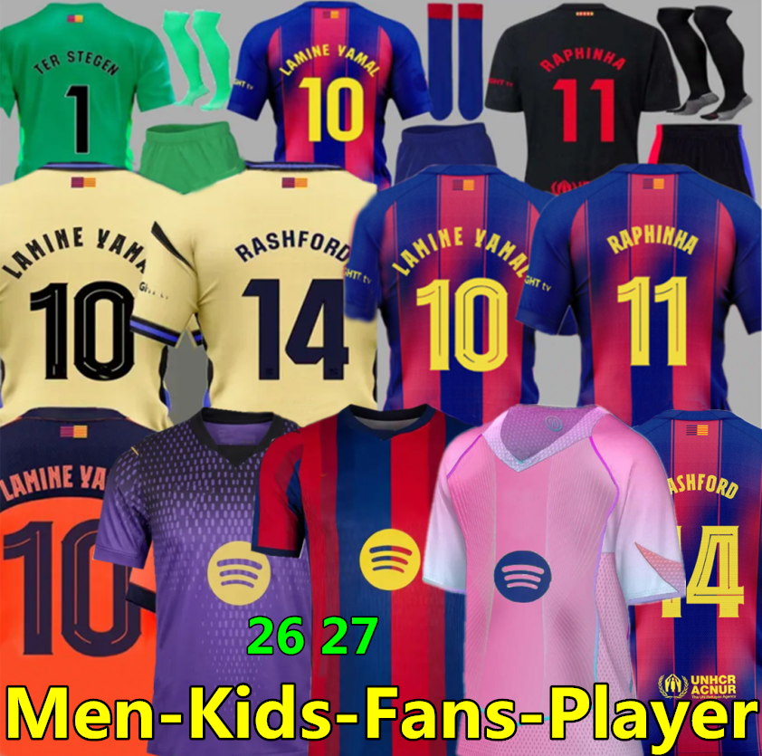 25 26 27 LAMINE YAMAL Lewandowski RASHFORD soccer jerseys OLMO GAVI Raphinha FERRAN 2025 2026 football shirt kids home away men kids kit fans player