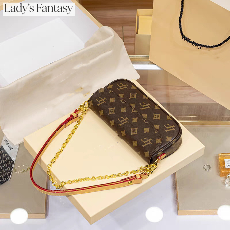 Lady's Fantasy Vintage Monogram Print Shoulder Bag for Women - Faux Leather Saddle Bag with Chain & Adjustable Strap, Classic Underarm Purse for 