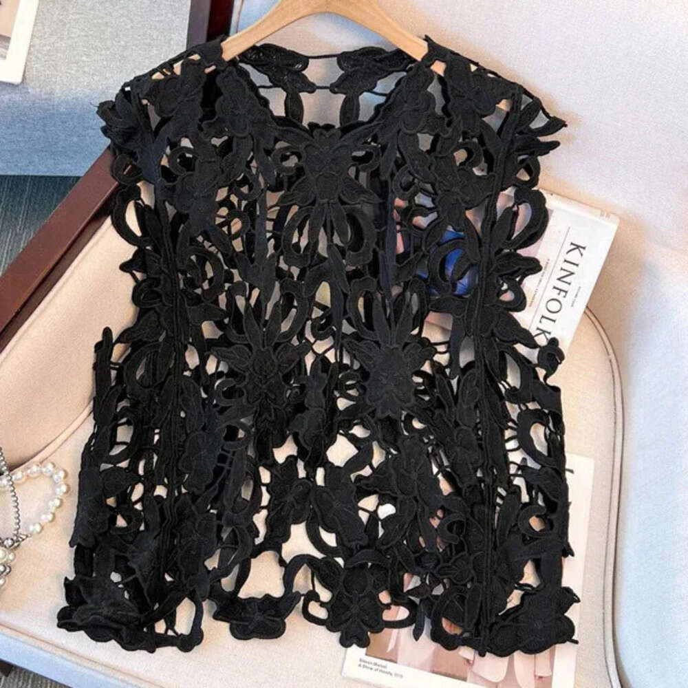 Solid Color Summer Sunscreen Tops For Women Round Neck Sleeves Hollow Out Design Clothing Female New Fashion 22D1493