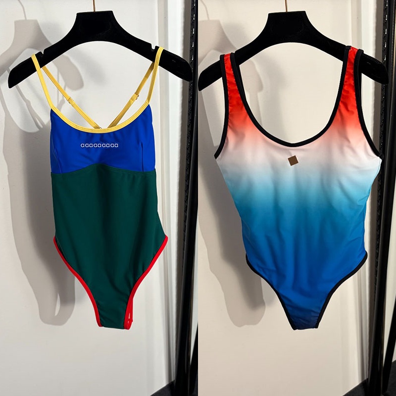 Women Sexy Backless Swimsuits Luxury Color Blocked Swimwear Bikinis Designer Padded Push Up Swimsuits Summer Beachwear