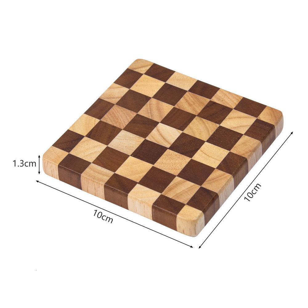 Rubber Wood Checkerboard Heat Insulation Wooden Carbonized Vertical Puzzle Tea Cake Tray Coaster