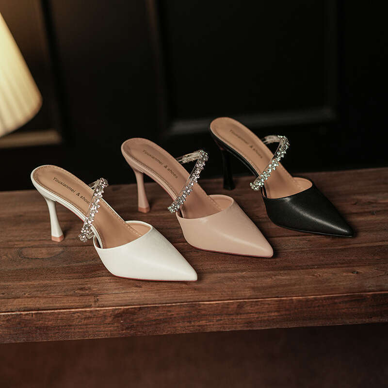 2026 High Heels Women S Single Shoes Thin Heel Pointed Closed Toe Half Slippers Outdoor Style New Elegant Versatile Sandals