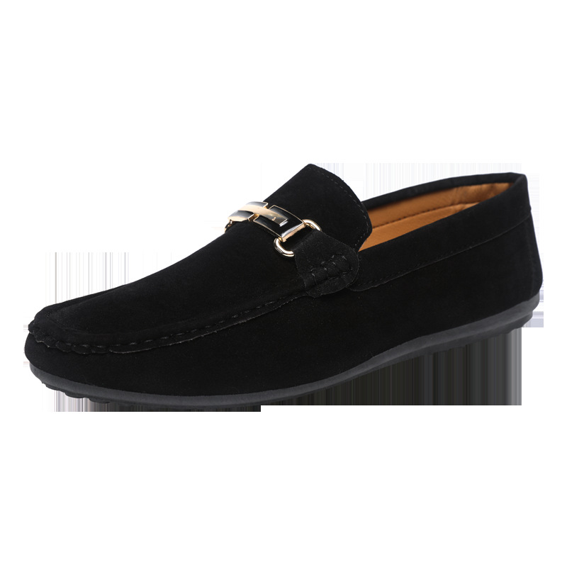 2026 Men's Suede Loafers Gold Metal Buckle Decor Slip-On Driving Shoes
