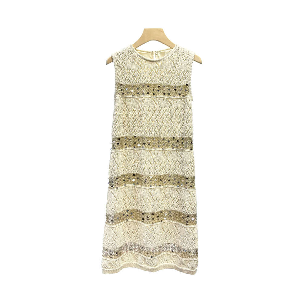 2026 Summer Designer Laisairjin k30 Shining Small Fragrant Style Dress Elegant Round Neck Knitted Long Dress for Women