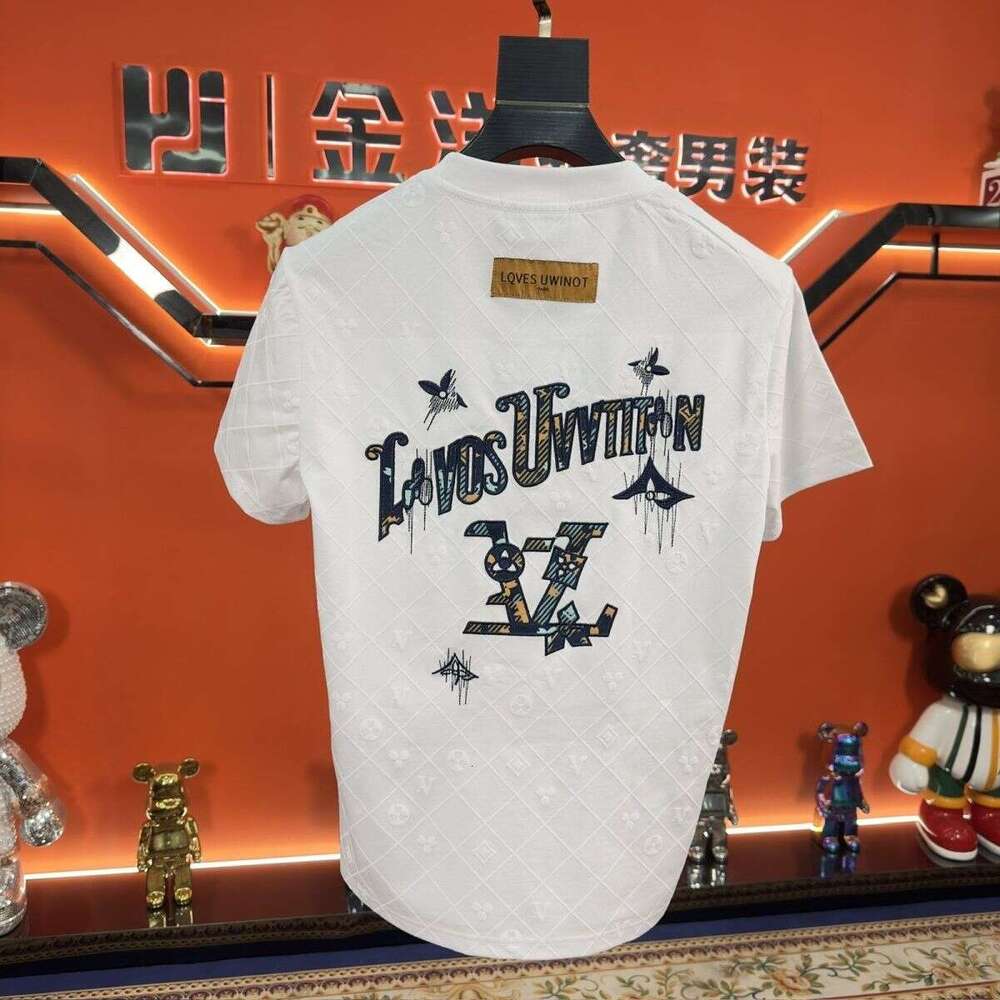 European Style 2026 New Summer High-End Embroidered Short-Sleeve T-Shirt For Men, Trendy Light Luxury Fashion Round-Neck Half-Sleeve Top Asia Size