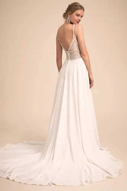 Simple Charming V-neck Neckline Wedding Dress With Lace Back Bridal Dress vestido de festa de casamento C260331