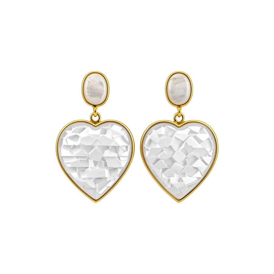 Vintage French Heart-Shaped Shell Earrings - Gentle Pendant Studs for Women - view 8