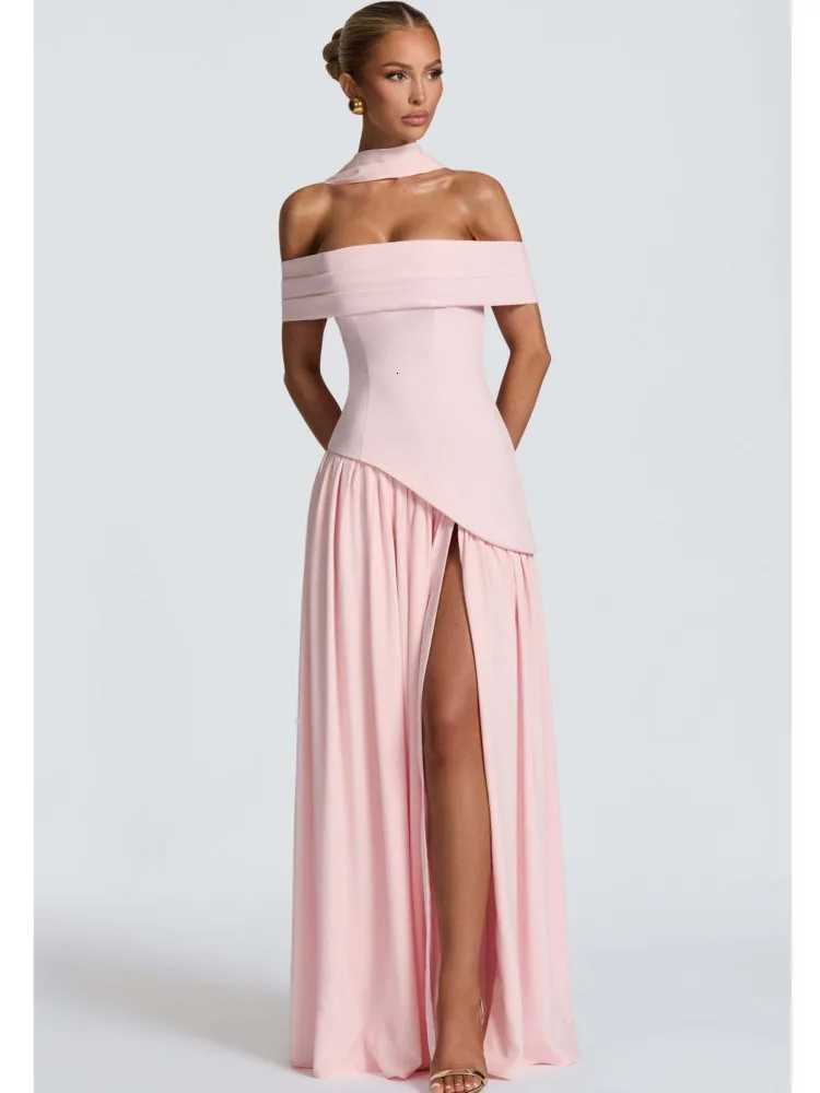 Articat Elegant Off-Shoulder Slit Ruched Party Club Evening Dress Women Sexy Backless Slim Zipper Long Dress Formal Dress 2025 C260331