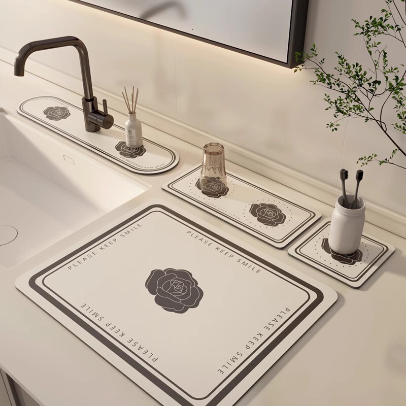 Bathroom Water Absorption Faucet Kitchen Draining Non-Slip Thickened Countertop Heat Insulation Coaster Sink Mat