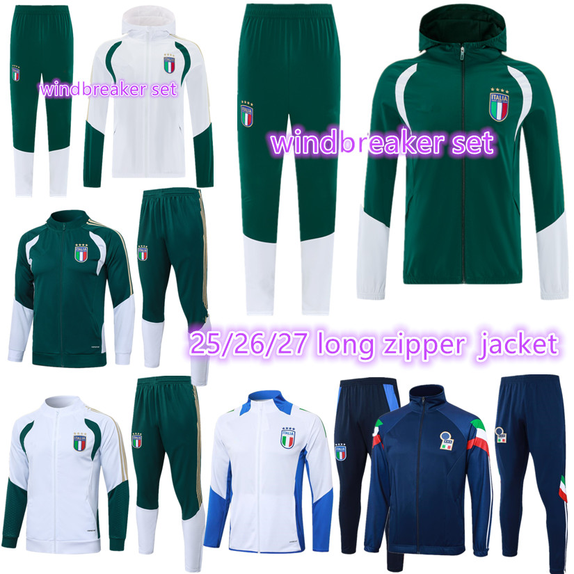 26 27 ITaly adult HOODED tracksuit long zipper jacket survetement jackets Training suit soccer 2025 2026 2027 Italia hoodie windbreaker man football set