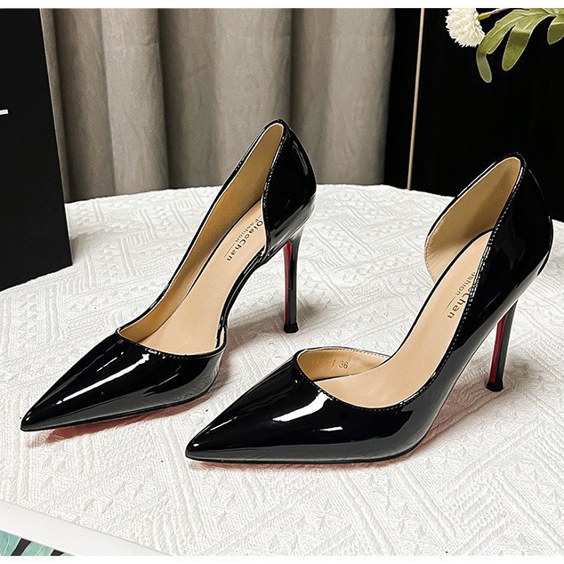 2026 Women's Sexy Patent Leather Red Sole Pumps Pointed Toe Stiletto Heels Elegant Office Career Single Shoes