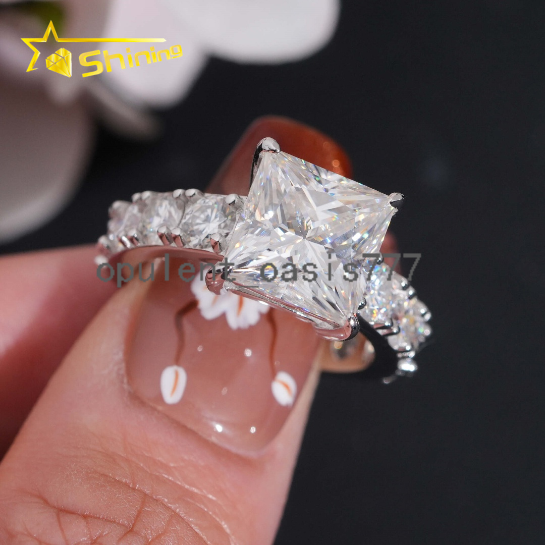 Luxury 925 Sterling Silver 5CT Princess Cut Moissanite Diamond Ring Custom D VVS Moissanite Engagement Ring for Women