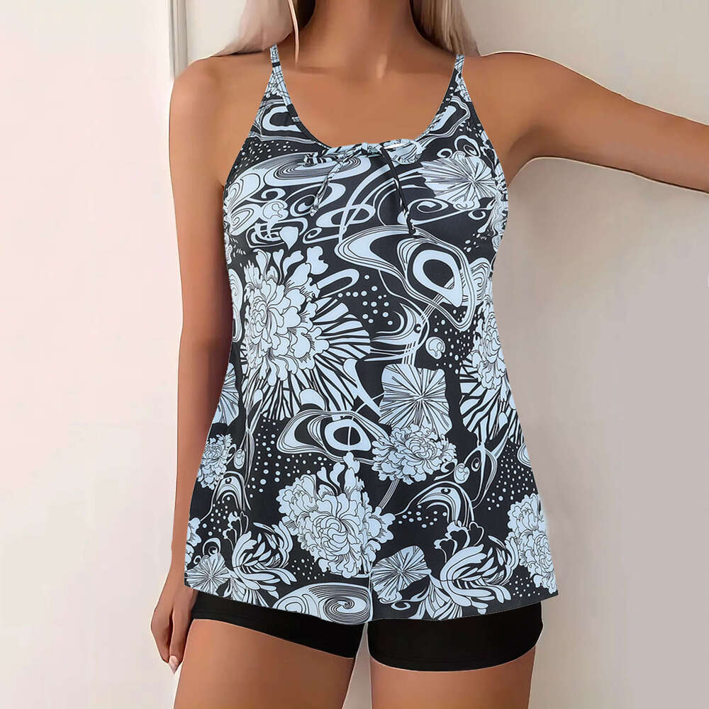 Beach wear swimwear designer woman model two-piece plus-size women's tankini swimsuit, European and American style skirted women's swimwear,