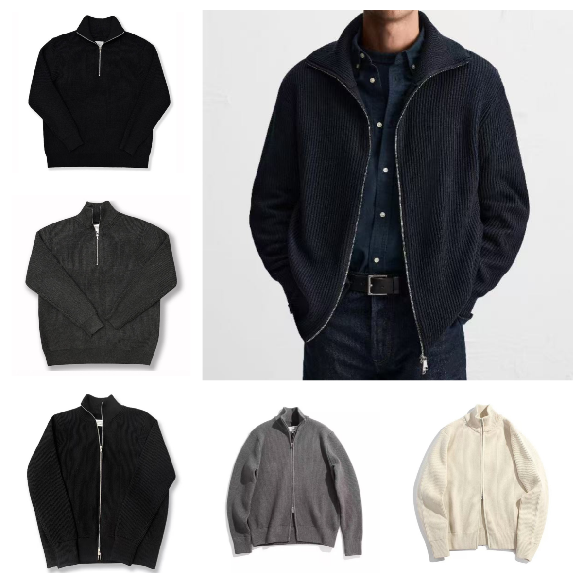 Men's Jackets Autumn Winter Men Loose Casual Knit Sweater Zipper Semi High Neck Long Sleeve Cardigan Lazy Comfortable Warm Fashion Top