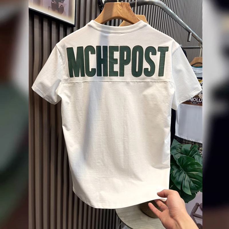 2026 Summer Men's T-Shirts | Korean-Style Crew Neck Letter Embroidered INS Casual Short Sleeve Tops
