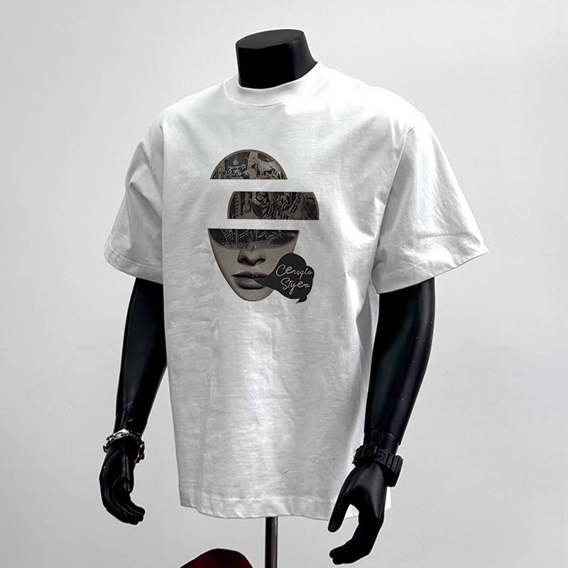 Heavyweight Cotton Streetwear Tees | American Trendy Printed Men's Summer Crew Neck Loose Versatile Short-Sleeve T-Shirts