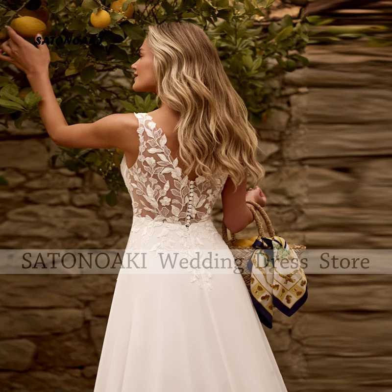 Customized Elegant Simple V-Neck Lace Chiffon Wedding Dress for Women A-Line Sleeveless Appliques Bride Gown Vestidos De Novia C260331