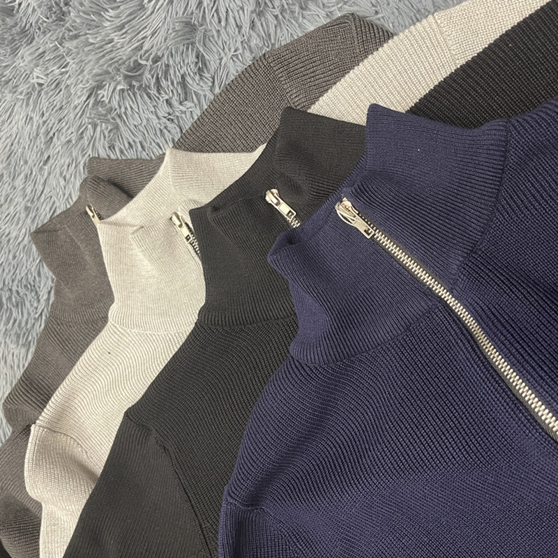 Men's Jackets Autumn Winter Men Loose Casual Knit Sweater Zipper Semi High Neck Long Sleeve Cardigan Lazy Comfortable Warm Fashion Top