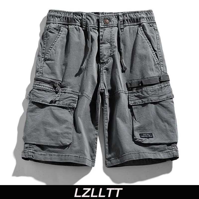 Summer Men Cargo Multi Pocket Cotton Shorts Mens Casual Solid Elastic Waist Shorts Spring Jogger Shorts Pants Male Dropshipping Z260331
