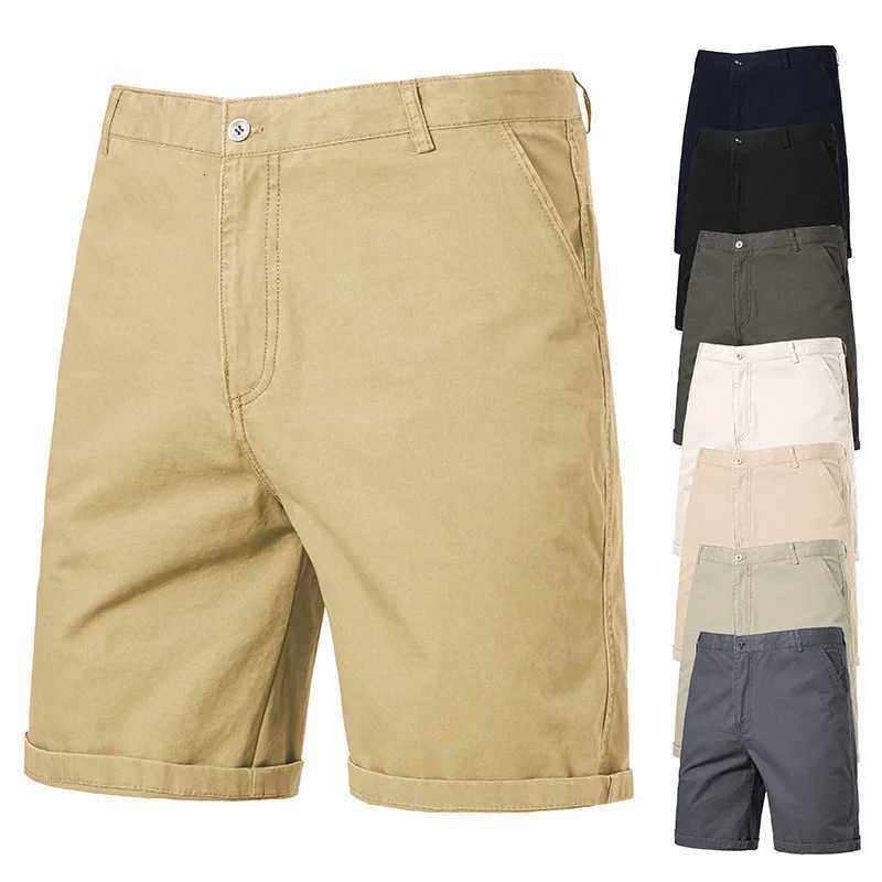 2025 Summer Mens Knee Length Shorts Solid Color Cotton Bermuda Half Pants Straight Shorts para hombre Casual Cargo Shorts Men Z260331