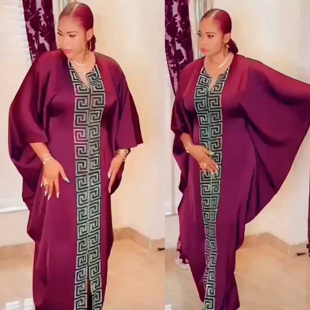 Fashion African woman large size bat sleeve dress Muslim Islamic style robe imitation silk hot Hot Fix Rhinestone C260331