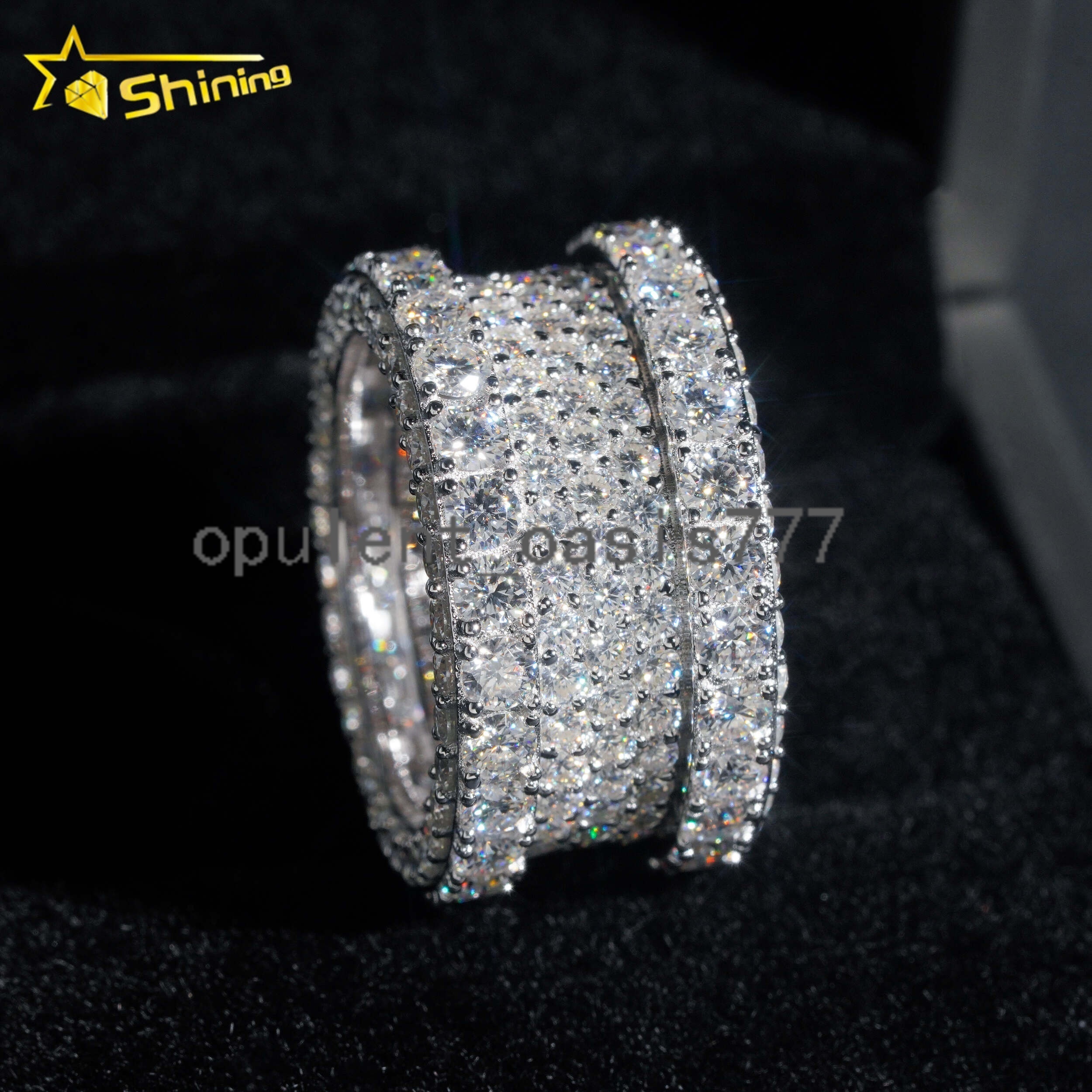 GRA Certificate 925 Sterling Silver Gold Plated Fine Jewelry VVS Diamond Moissanite Hip Hop Band Ring