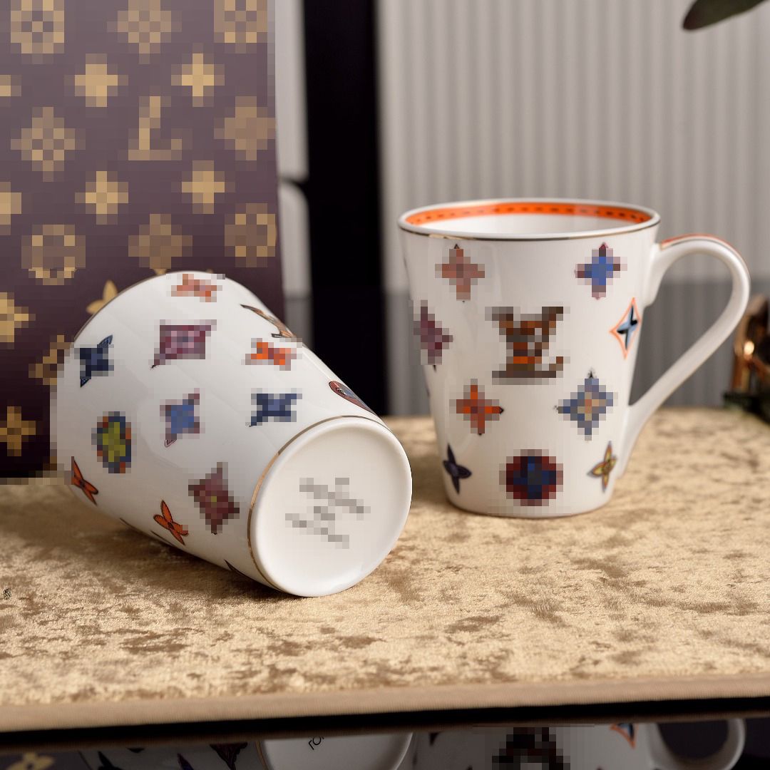 Designer Stylish European Bone China Double Coffee Cup Saucer Set, Elegant Design for Serving Coffee, Tea, and Desserts At Any Occasion Logo