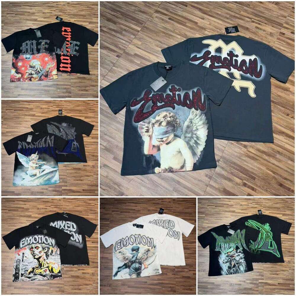 Fashion shirt hip hop tees Mixed emotions men rhinestone designer t y2k graphic tee summer loose fit campus casual shirts MIXED EMOTION s-xl