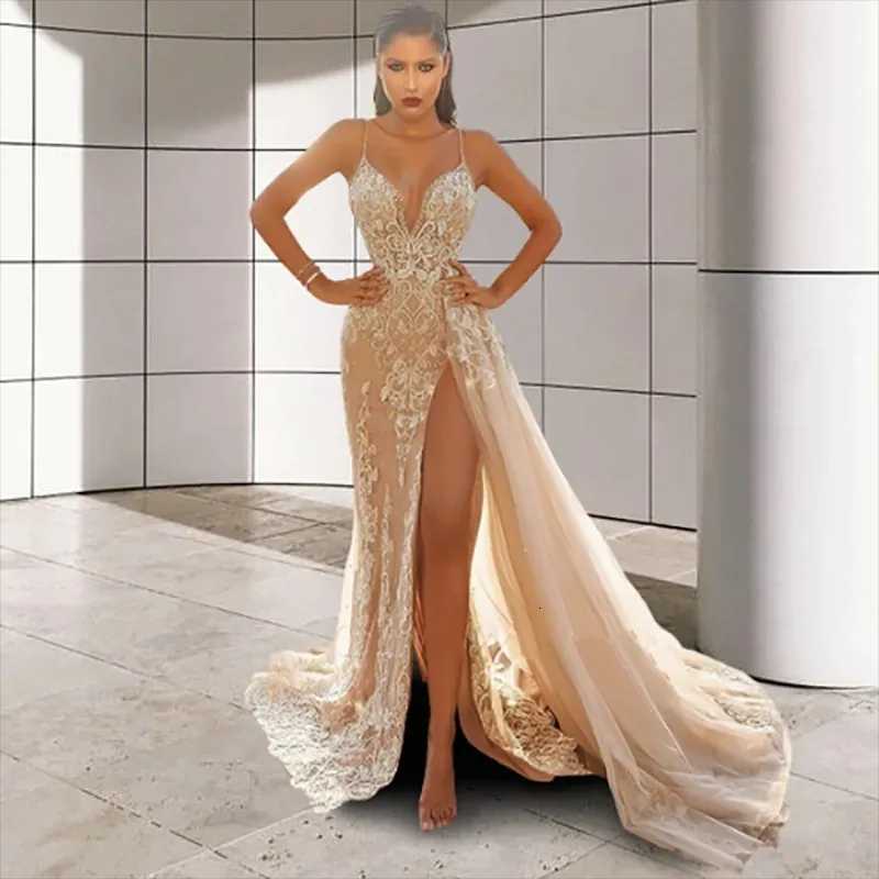 Wedding Party Dress Female Evening Elegant Sexy Deep V Neck Strap Sleeveless Sequined Long Maxi Dresses for Women 2024 C260331