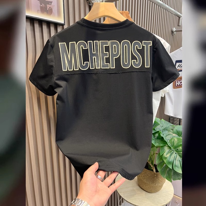2026 Summer Men's T-Shirts | Korean-Style Crew Neck Letter Embroidered INS Casual Short Sleeve Tops