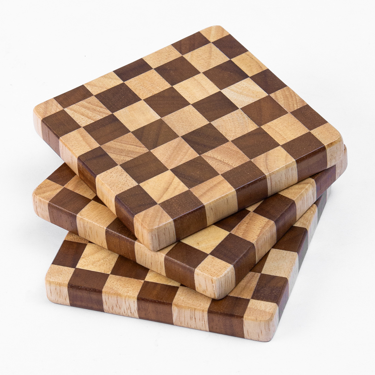 Rubber Wood Checkerboard Heat Insulation Wooden Carbonized Vertical Puzzle Tea Cake Tray Coaster