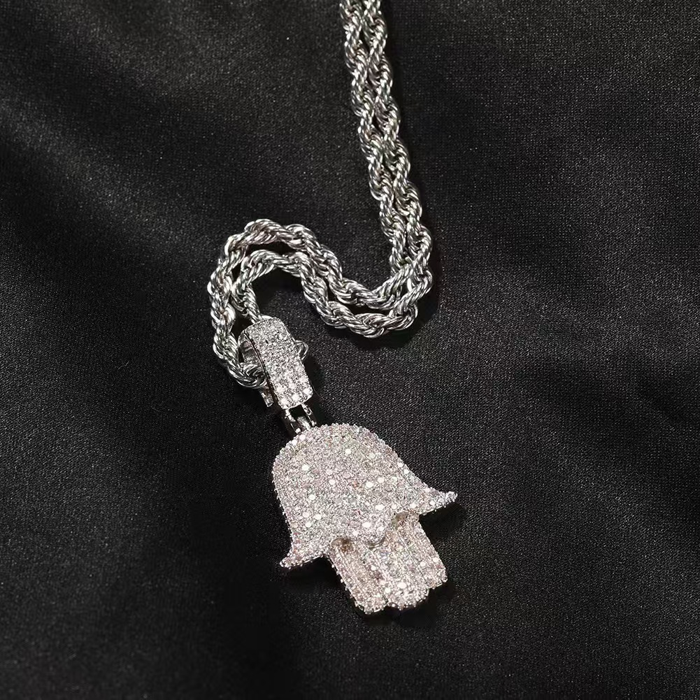 Real Vvs Diamond Hamsa Hand Pendant With Tennis Necklace Iced Out Hiphop 925 Sterling Silver Moissanite Pendant