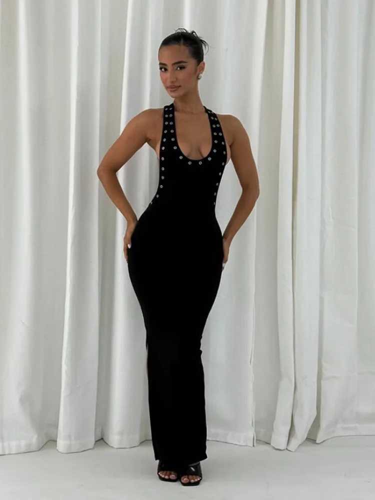 CNYISHE Halter Solid Backless Women Dresses Sleeveless Fashion Sheath Trendy Split Sexy Club Party Bodycon Vestidos Female Robes C260331