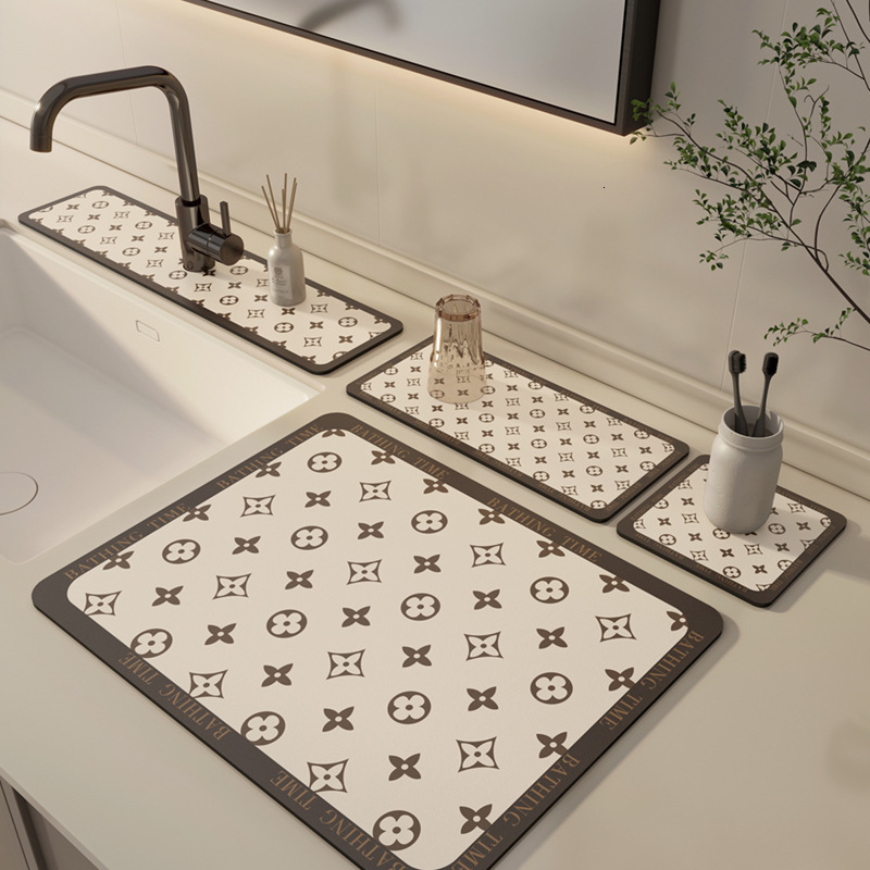 Bathroom Water Absorption Faucet Kitchen Draining Non-Slip Thickened Countertop Heat Insulation Coaster Sink Mat