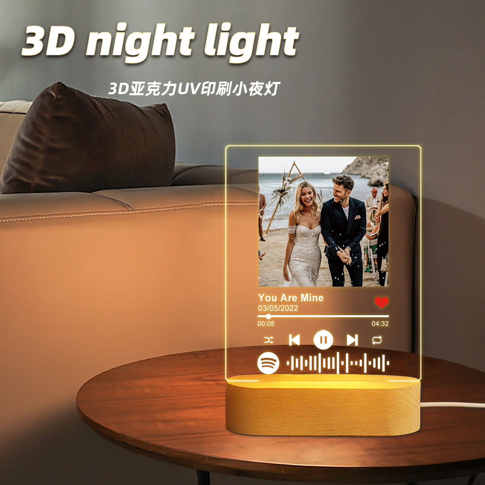 3D Acrylic UV Printed Night Light Music Song Lamp Bedroom Table Decor Valentine's Gift