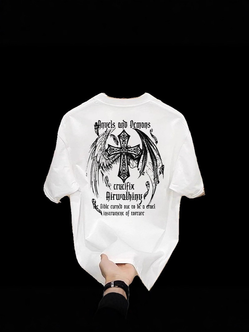 2026 Summer New Arrivals Unisex American Retro T-Shirts | 100% Cotton Angel Wings Graphic INS Streetwear Short Sleeve Tops