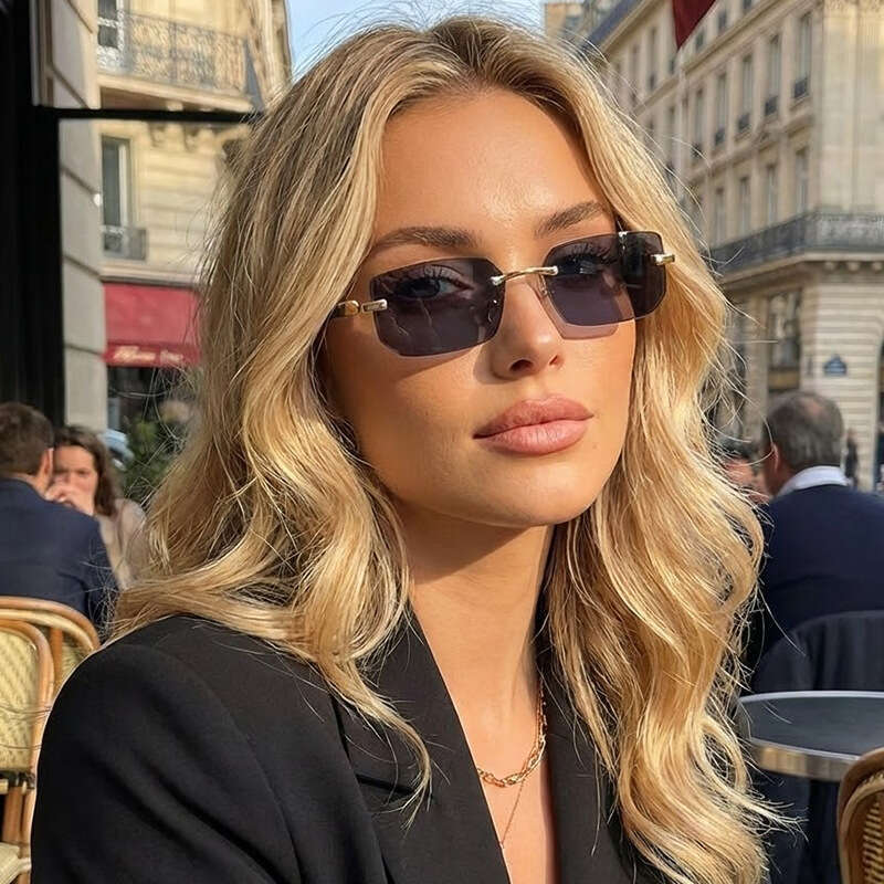 New Fashion Square Cut Edge European And American Trendy Personality Sun Protection Frameless Sunglasses Chunjinqiuli