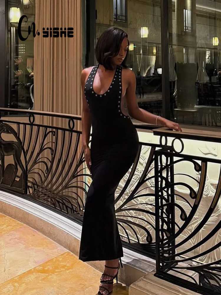 CNYISHE Halter Solid Backless Women Dresses Sleeveless Fashion Sheath Trendy Split Sexy Club Party Bodycon Vestidos Female Robes C260331