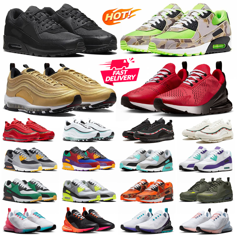 Designer 97 90 270 Mens Trainers Womens Running Shoes Mesh rubber 97s 270s 90s Triple Black Silver Golden Bullet White Outdoor Sports Sneakers Fr