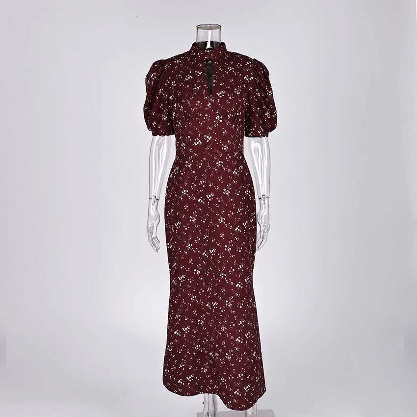 Linad Spring Elegant Print Long Dress Vintage High Waist Puff Sleeve Dresses Lady Casual Chiffon Turtleneck Dress For Women 2026 C260331