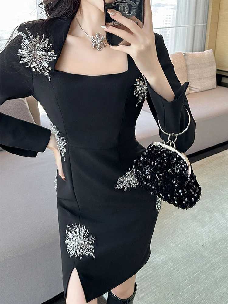 Banquet Evening Dress Women Luxury Style Sequins Black Slim Short Gown Femme Party Prom Vestidos Catwalk Clothes C260331