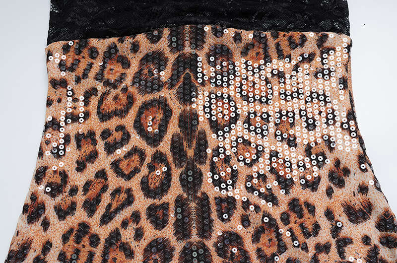 European And American New Fashion Sexy Leopard Print Sequin Strap Split Lace Patchwork Dress For Women Luanyun