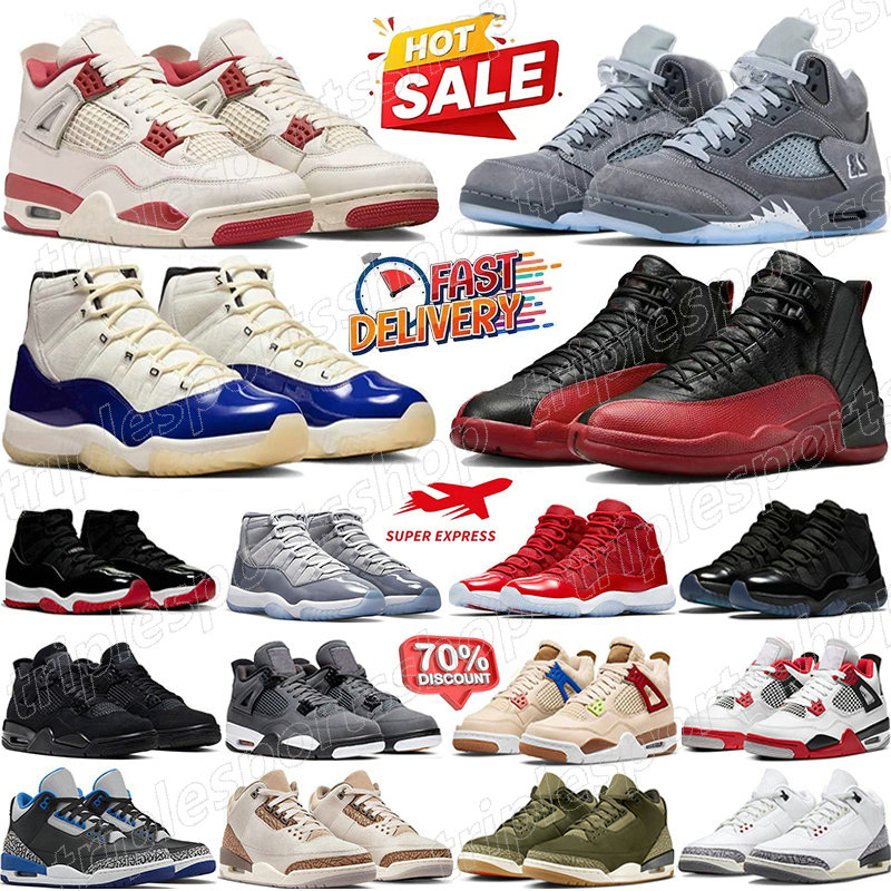Designer 3s 4s 5s Men Basketball shoes 5 Wolf Grey Men Women 4 Black Cat 12s Sneakers Worn Blue Panda Military Purple Thunder 11 Cool Grey Bred outdoo