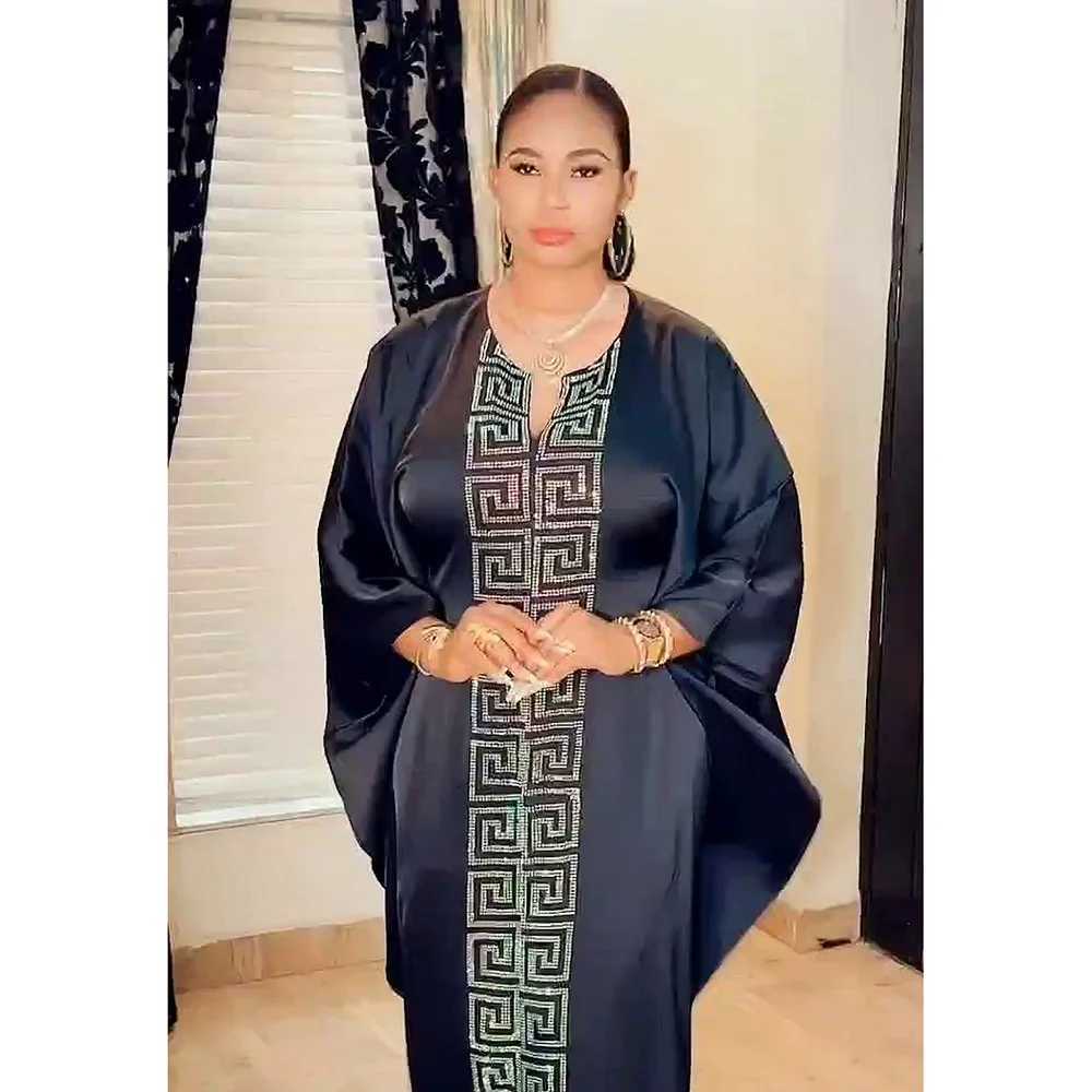 Fashion African woman large size bat sleeve dress Muslim Islamic style robe imitation silk hot Hot Fix Rhinestone C260331