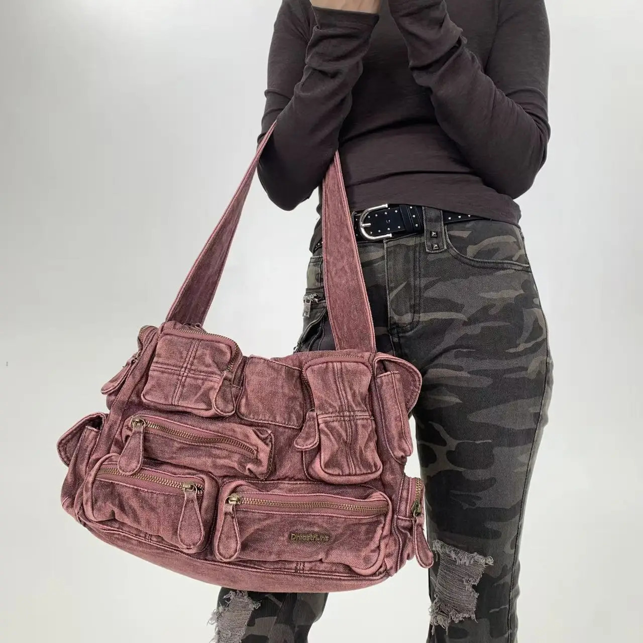 Ladies fashion Y2K vintage multi pocket shoulder bag street style personalized retro crossbody bag 260324