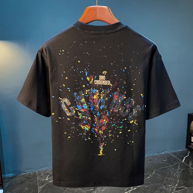 2026 Summer New Arrivals Men's Oversized T-Shirts | Lightweight Graffiti Print Paint-Splatter Casual Short Sleeve Tees